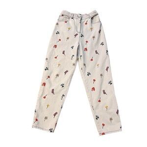 Meadows Jeans Womens 29 Begonia All Over Print Blue Denim Pants Tapered Mid